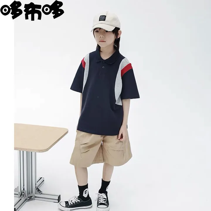 男短袖POLO衫女童夏季休闲男童宝宝帅气半袖翻领儿童运动中大童