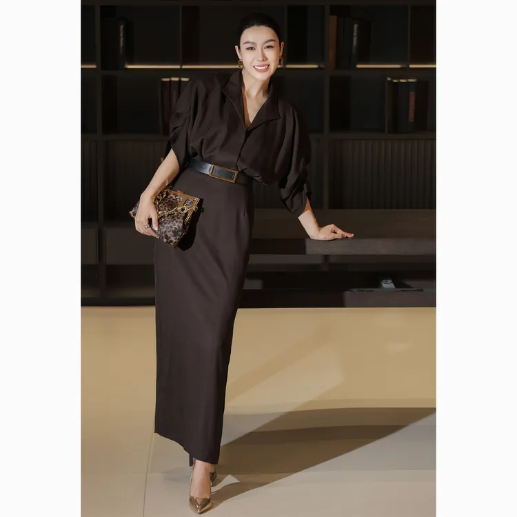 ZEROYK法式衬衫连衣裙女秋季新款设计感时尚洋气收腰中长款开叉裙