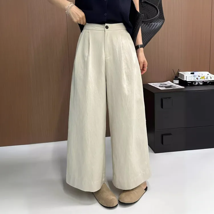 高腰显瘦阔腿裤女2025早秋新款休闲裤高腰显瘦垂感九分卷边直筒裤