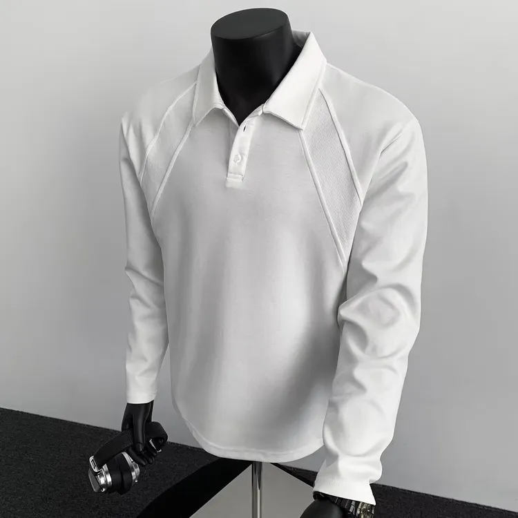 秋季新款空气棉长袖男款宽松透气长袖上衣高级感正肩t恤polo衫