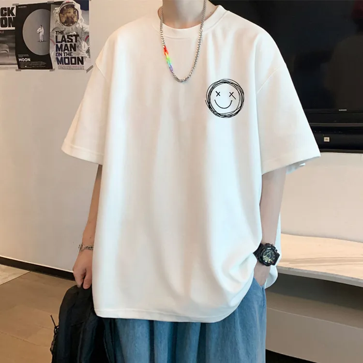 笙巡纯棉短袖男夏季新款休闲t恤男士宽松港风圆领印花青少年半袖