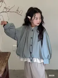 现货(原版)女童秋装2025新款儿童韩系设计感小众花苞外套花边风衣