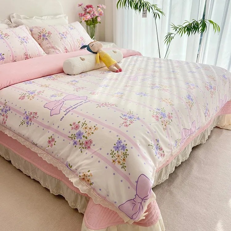 【沁甜】花边小清新全棉四件套床盖款纯棉榻榻米夹棉床单被套