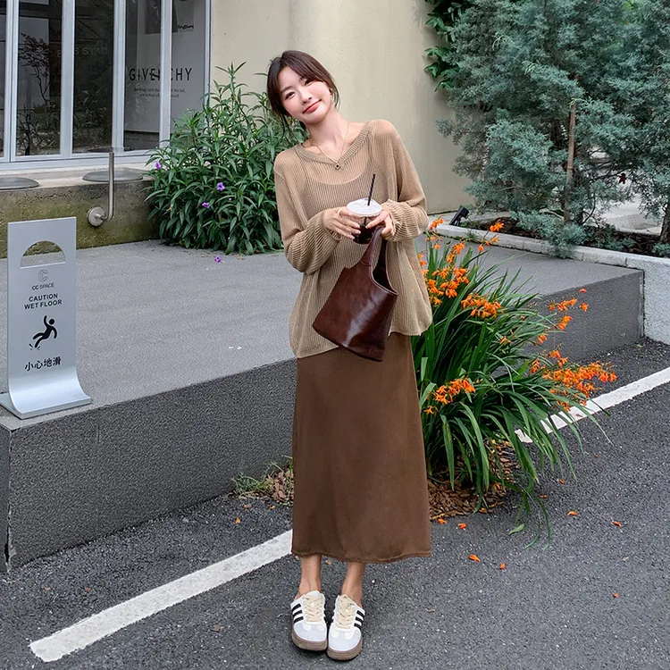 减龄针织罩衫吊带裙套装女中长款2025秋新款慵懒松弛感早秋两件套