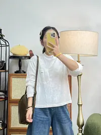 别出新裁365366秋季新款简约口袋圆领T恤     衣长54