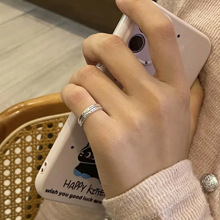 铜合金戒指 尾戒素圈字母滴釉叠戴寓意活在当下小拇指戒指开口