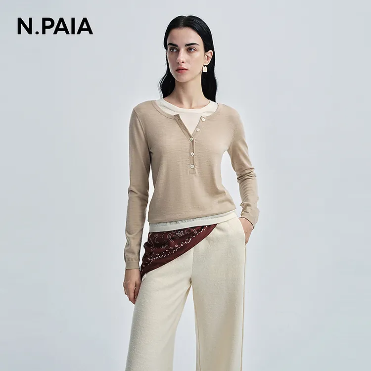 N.PAIA恩派雅2025早秋新款假两件毛针织套头衫上衣女XNKAW9510A