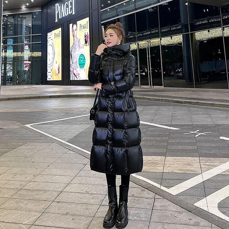 黑色收腰羽绒服女中长款过膝2025冬季新款加厚保暖极寒外套东北潮