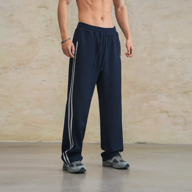 鹿家门秋冬新款直筒卫裤百搭宽松男运动健身长裤大码针织休闲裤