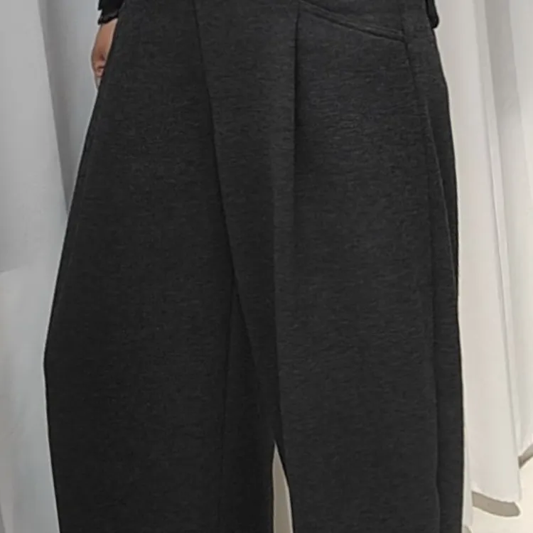 (郑州银基)冬季新款加绒加厚松紧腰毛呢宽松显瘦九分休闲阔腿裤