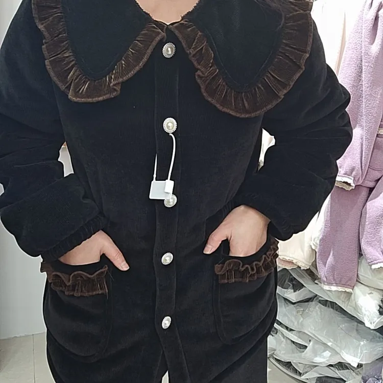 2025年新升级卡色木耳边娃娃领束腰气质显瘦保暖家居服服