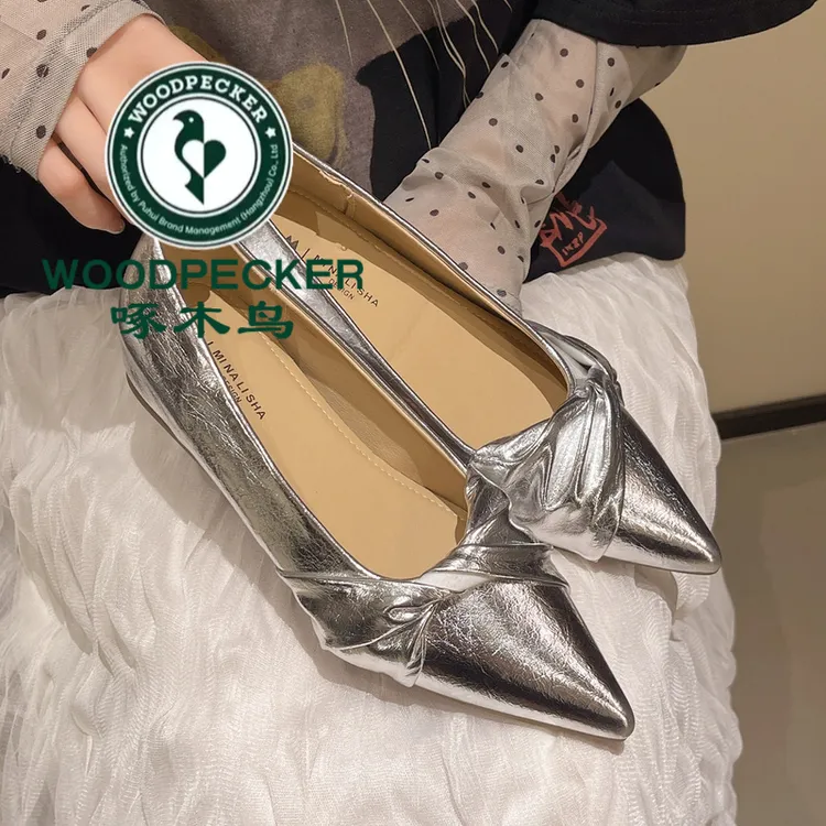 啄木鸟法式尖头气质单鞋女2025新浅口内增高坡跟瓢鞋平底百搭瓢鞋