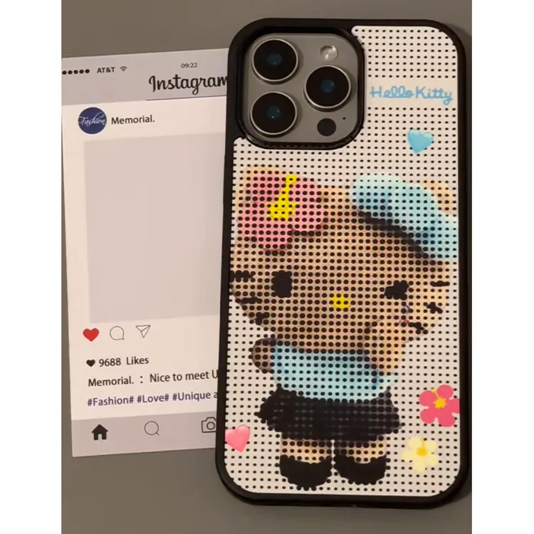 BANCA马赛克黑皮KT猫适用iphone16promax黑框高透手机壳苹果15/14