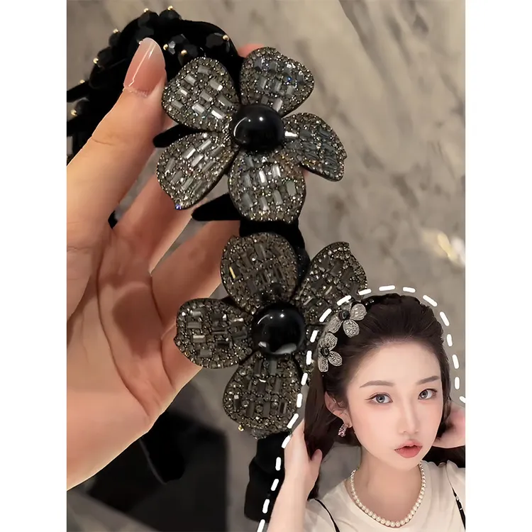 高级感丝绒立体水钻花朵发箍女款轻奢时尚高颅顶发卡百搭头箍头饰
