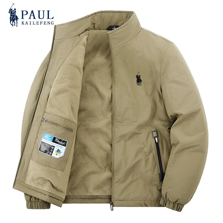 保罗凯乐枫棉服秋冬休闲大码宽松立领加绒加厚夹克男外套冲锋上衣