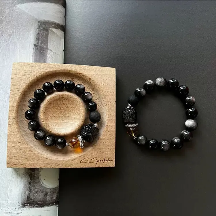 银环黑曜石手串男高级百搭醒狮情侣配饰女新款小众简约男生饰品