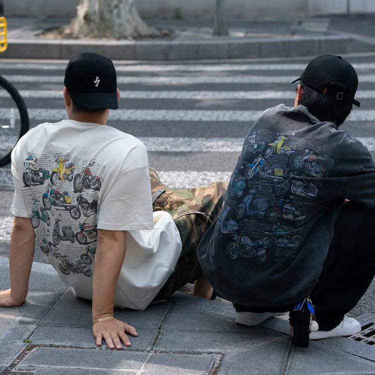 EMLESS摩托车手绘手稿合集短袖T恤日系复古水洗印花半袖百搭男女