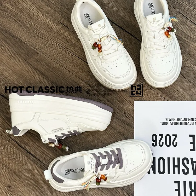 时尚休闲鞋浅口防滑胶粘厚底鞋子常规款小白鞋