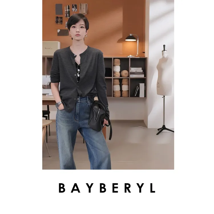 CC10-BAYBERYL老贝可机洗羊毛单排扣薄圆领百搭秋针织衫ZZS5E2823