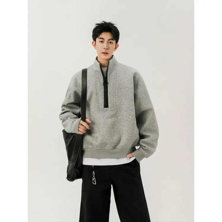 黑迟HEICHI 秋冬韩版解构风半拉链长袖套头卫衣男女