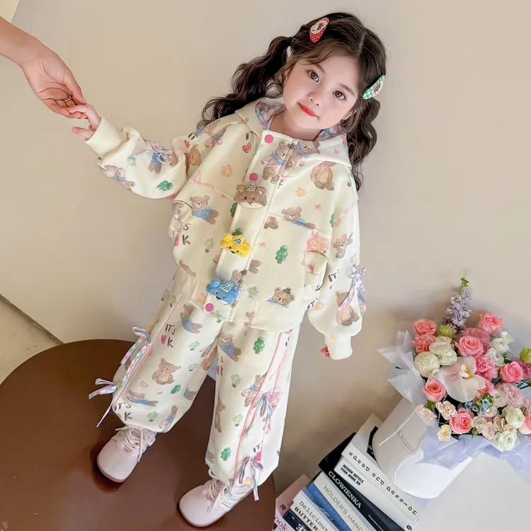 女小童洋气宽松运动外套两件套女宝宝2025新款时髦休闲套装早秋装