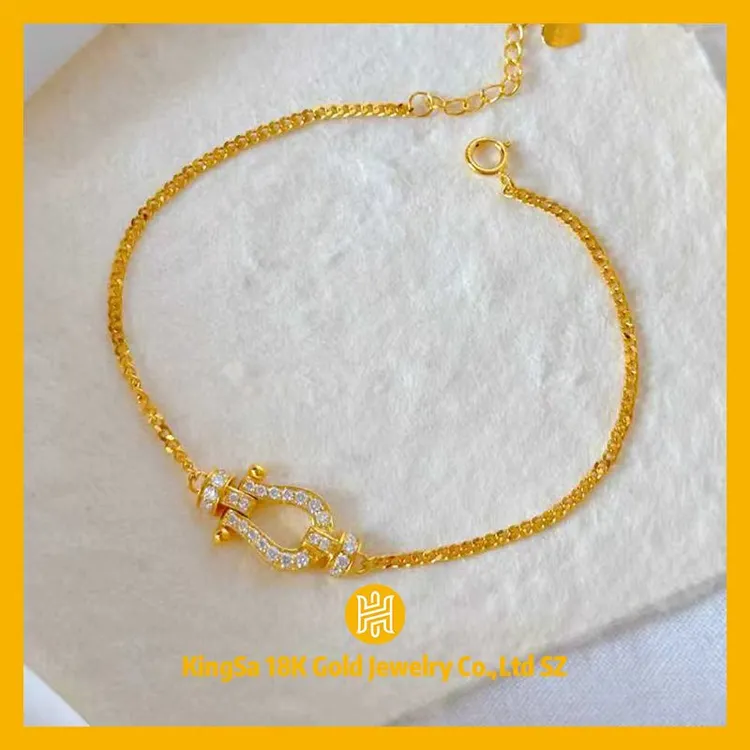 莫桑石18K金潮牌马蹄莫桑钻手链91282女款气质镶嵌满钻约2.9克