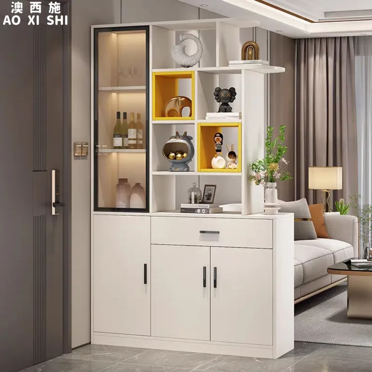 澳西施实木玄关柜入户家用轻奢客厅间厅装饰屏风隔断储物酒柜鞋柜