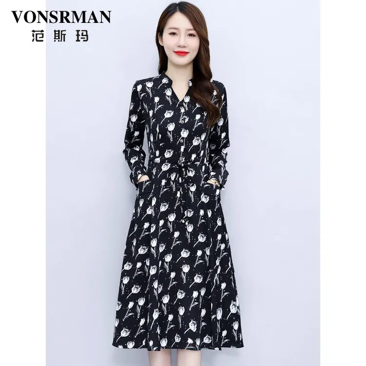 气质收腰连衣裙女2025新款秋季时尚高端奢华高级感洋气显瘦中长裙