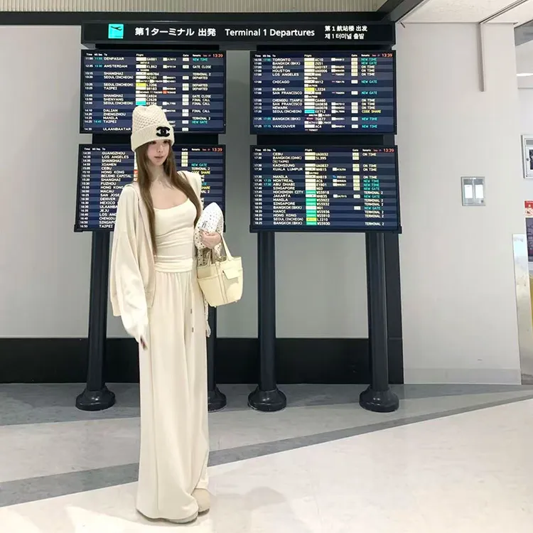 ins港风休闲懒惰感三件套女2025秋季新款卫衣外套+吊带+阔腿裤女