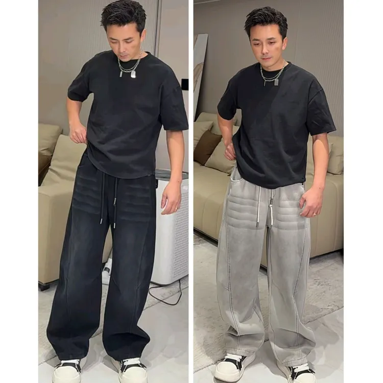 前夫哥同款【男士潮牌弯刀裤可抽绳两穿牛仔棉】加绒松紧腰男裤102