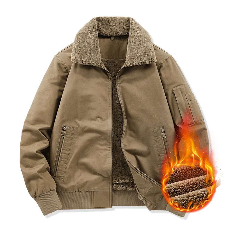 加绒加厚夹克棉服男秋冬季羊羔绒毛领可拆卸防寒男士休闲棉衣外套