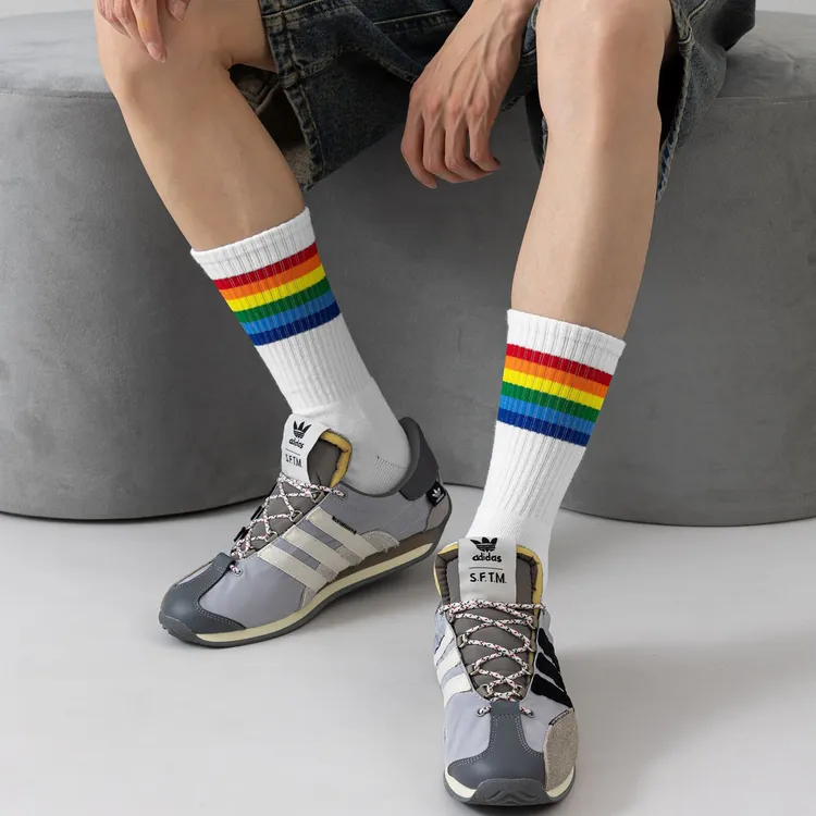 彩虹白色袜子男士长筒毛巾底冬季加厚保暖长袜潮流运动篮球棉中筒