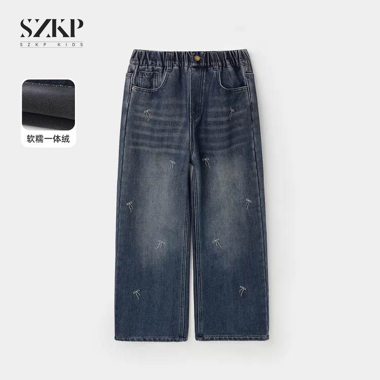 SZKP冬季新款女童装保暖裤子中大童休闲儿童加绒牛仔裤JMKD556907
