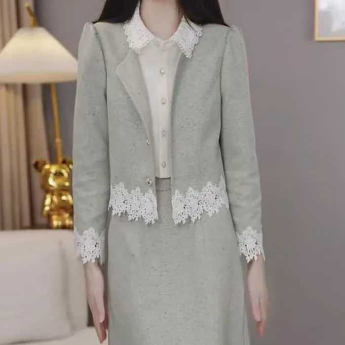 高档精纺优雅气质两件套装礼服裙2025秋季新款遮肚显瘦清新连衣裙