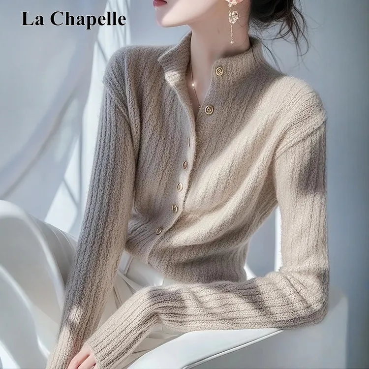 拉夏贝尔秋季时尚修身法式半高领针织衫毛衣女2025高级感气质上衣