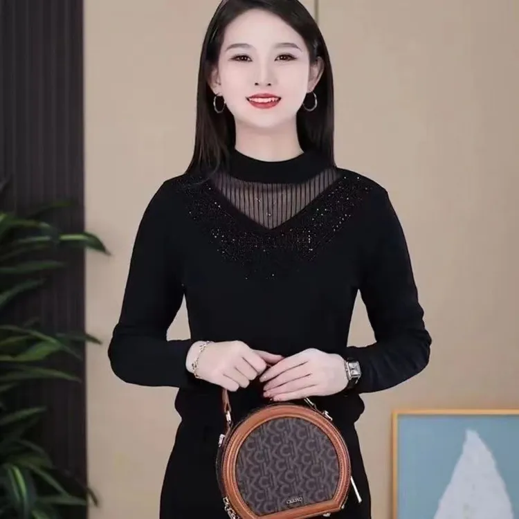 2025春秋新款网纱百搭上衣洋气时尚保暖内搭打底衫薄款女长袖T恤