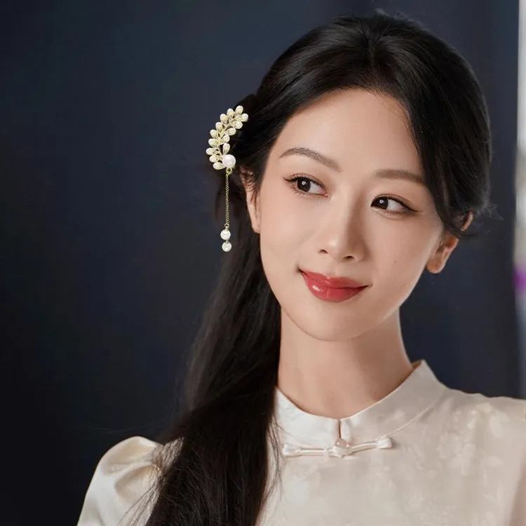 春夏新品新款复古设计感彩绘发钗高档发簪珍珠发饰盘发器后脑勺新