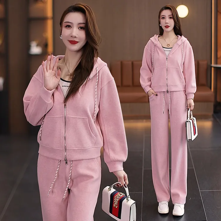 开衫大码卫衣阔腿裤两件套女2025春季新款洋气显瘦运动服套装妈妈