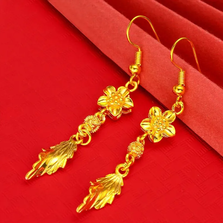 铜合金耳饰 新款梅花旋转树叶耳钩耳环金色叶子耳饰送妈妈耳环女