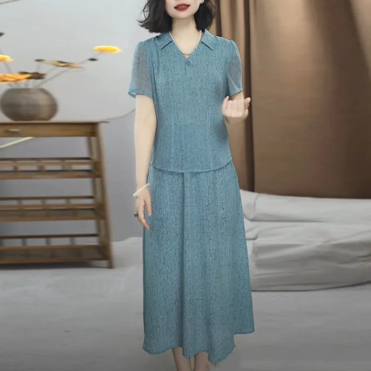 轻羽丝洋气衣服女2025夏季新款短袖时尚宽松遮肉假两件套连衣裙子