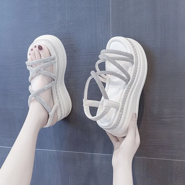 罗马鞋女水钻休闲风凉鞋厚底高跟网红夏季外穿ins仙女风2025新款