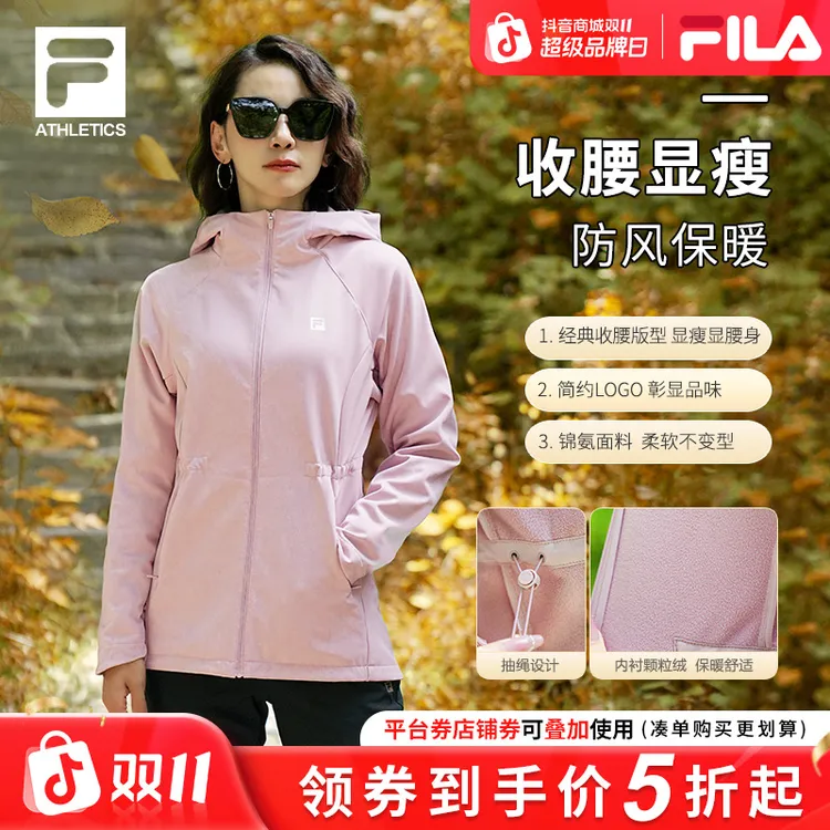 【户外防风加绒保暖】Fila/斐乐女秋冬收腰显瘦风衣外套A51W541703F