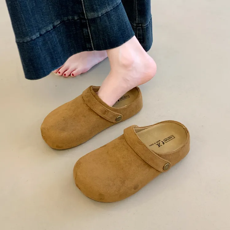 后跟勃肯鞋厚底两穿包头半拖鞋女外穿2025新款秋季复古一脚蹬拖鞋