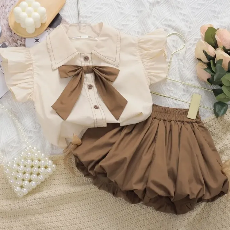 【店铺热销】女童夏季套装儿童女宝宝短袖韩版衣服2025新款小童飞袖
