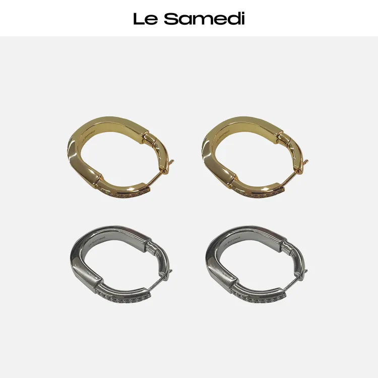 Le Samedi马油叶儿【银月环扣】極简风轻奢百搭U形镶钻耳扣