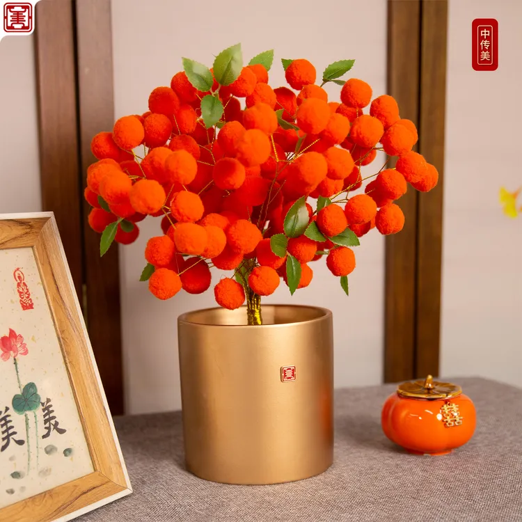 马年创意毛绒花束摆件中式桌面装饰新年祝福店铺春节布置乔迁礼物