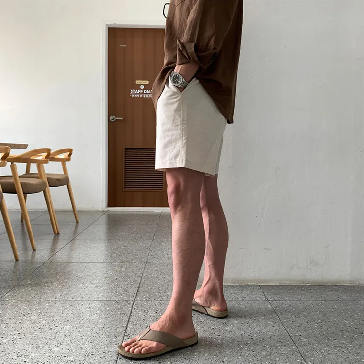 亚麻短裤夏季运动5分裤子百搭男士直筒薄款舒适ins纯色宽松网眼