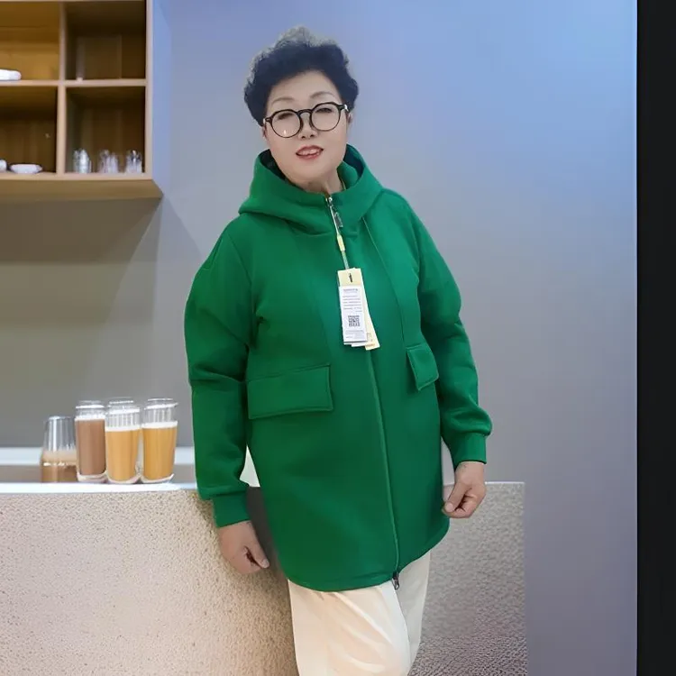【贵丽坊】新品新款加大码宽松型秋季中长款连帽外套62371