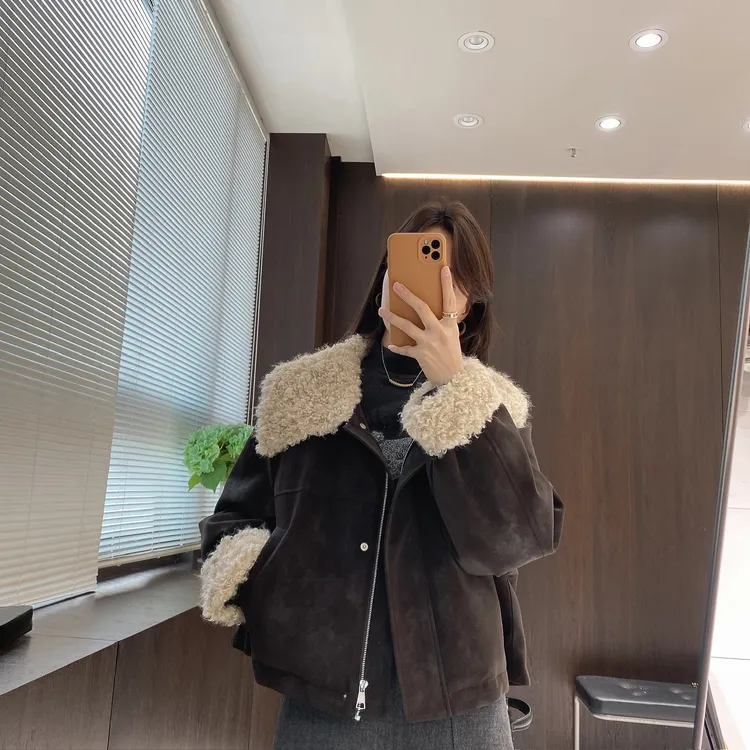 IMFLY金小金自制女装 90鸭绒羽绒服DYW10220冬季拼接翻领短款外套