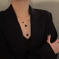铜合金吊坠 高级感大小双面四叶草项链女锁骨链轻奢流苏吊坠时尚